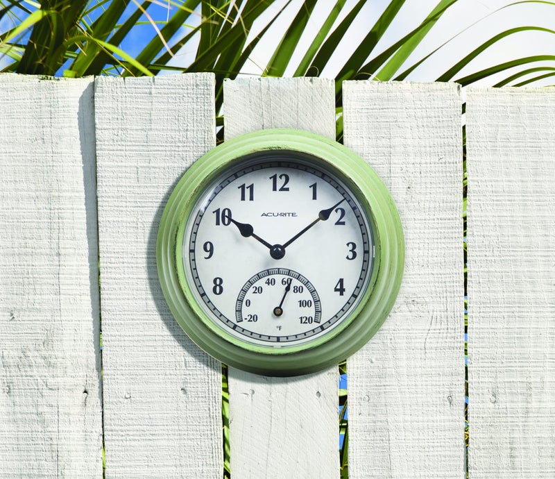 AcuRite 02470 Rustic Green Outdoor Clock with Thermometer, 8.5" - Image 3